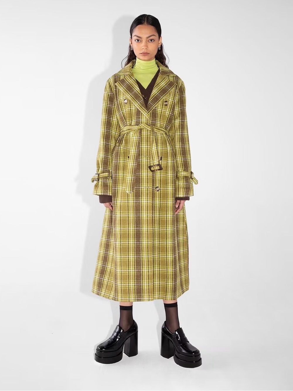 Plaid Belted Trench Coat 🧥